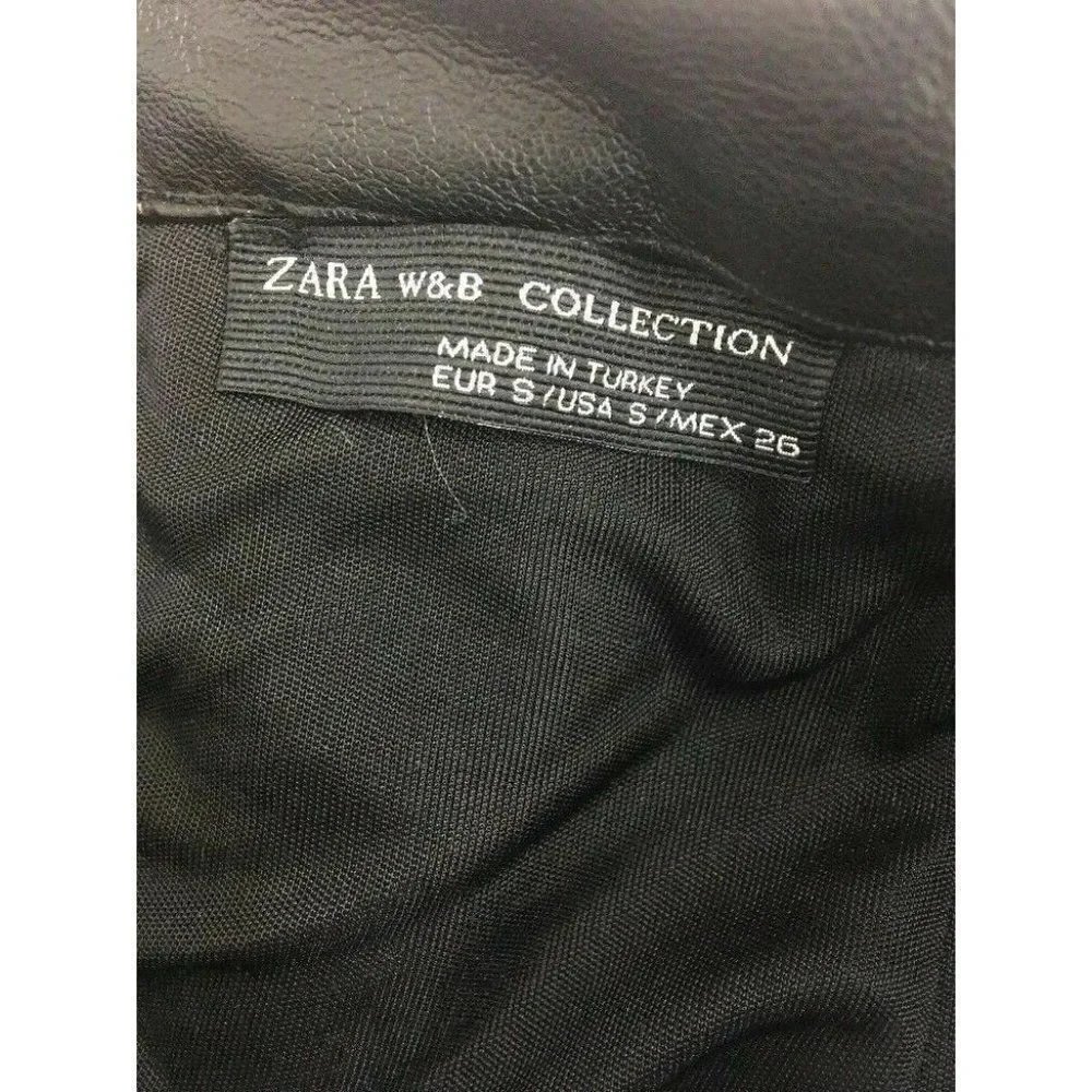 Zara Womens Solid Black Faux Leather Trim Pencil Skirt Small